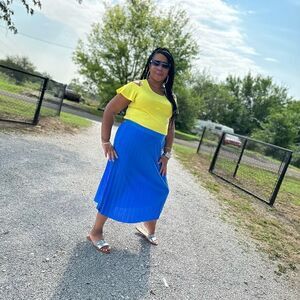 Blue Plus Size Pleated Skirt